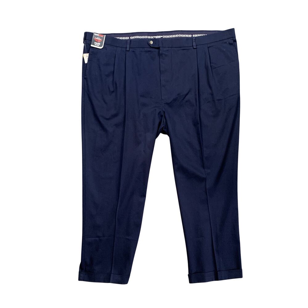 Roundtree & Yorke Pants Men 54 Big Navy Travel Smart Classic Fit Pleated Comfort